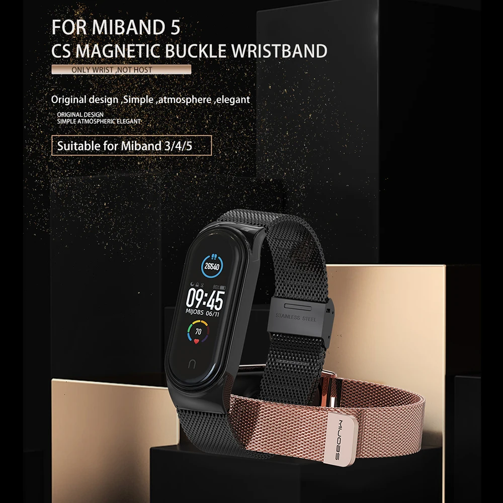 Xiaomi Mi Band 5,6,3,4,5,6用のゴールドメタルストラップ,スポーツウォッチ用のメッシュストラップ