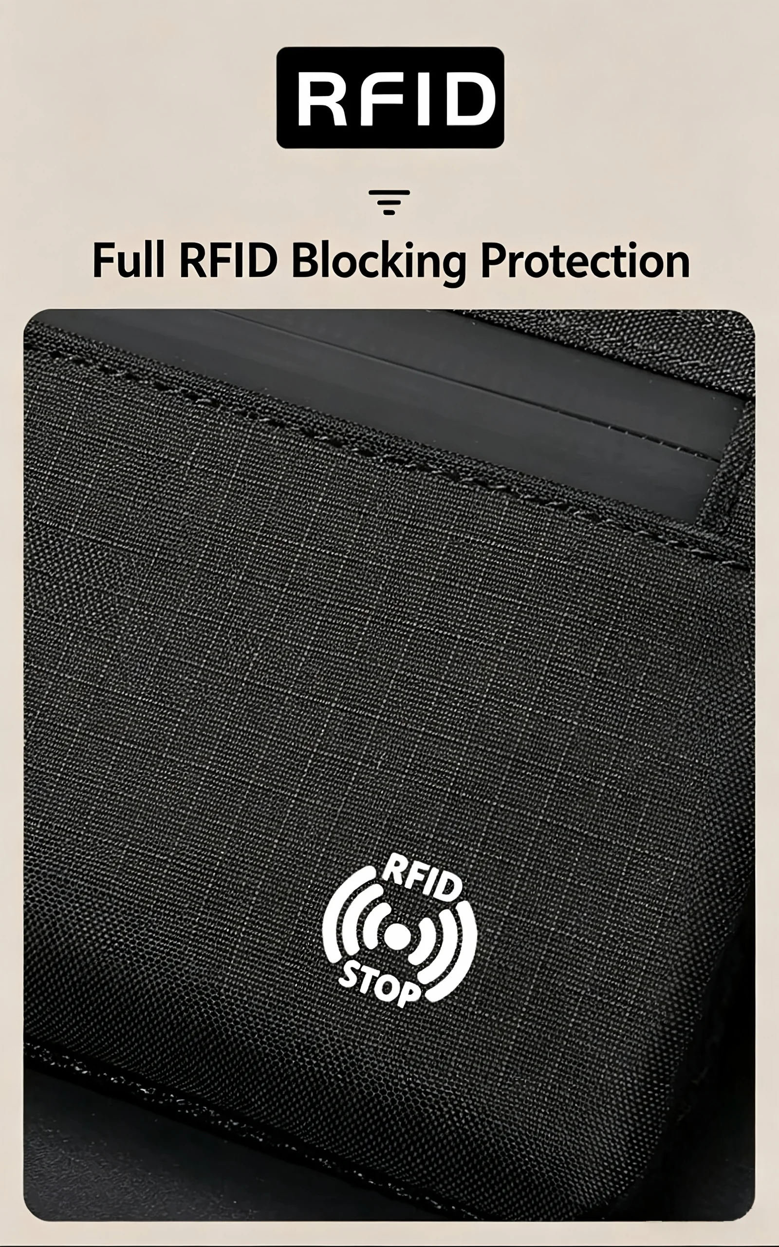 RFID-blockierender Kreditkartenhalter für Herren, schlanke Nylon-Geldbörse mit Reißverschluss, Münz- und Schlüsseltasche, Karabiner, taktisch, für den täglichen Gebrauch, diebstahlsicher – Detail 8