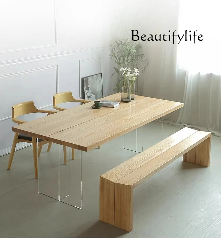 

Custom design floating transparent dining table wabi wind rectangular table new Chinese minimalist dining table
