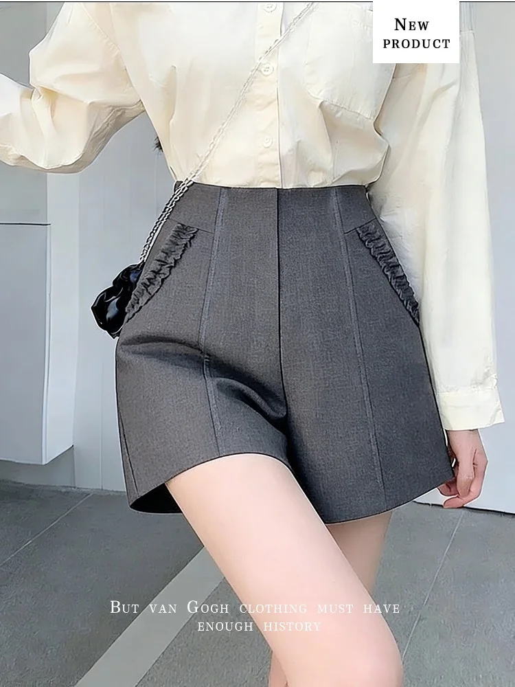 SMTHMA Nieuwe Mode Shorts Voor Vrouwen Hoge Taille 2026 Lente Collectie Zwart A-lijn Brede Benen Slanke Casual Korte Broek