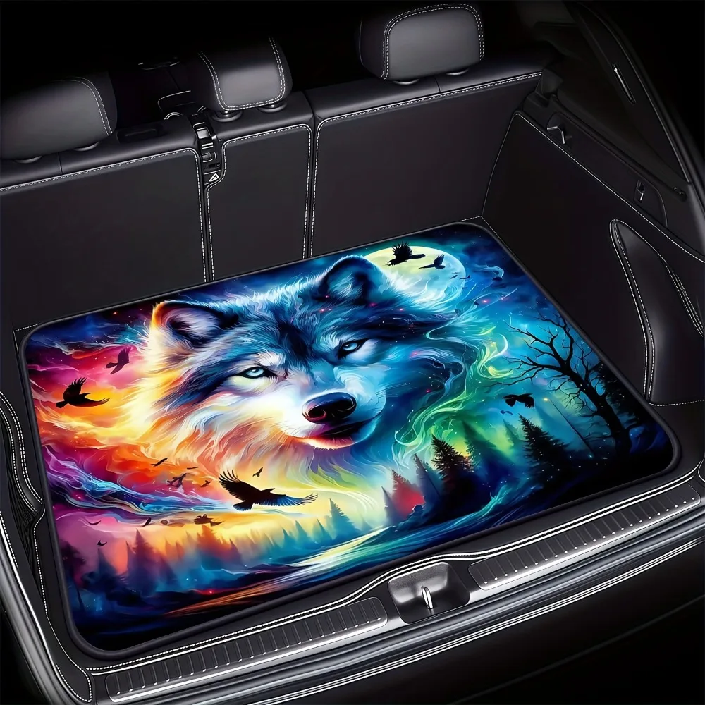 1pc Car Trunk Mat, Trendy Wolf Head Print, Multi-Functional Floor Mat, Suitable For Most SUV And Sedans Vehicle Protection, Prot