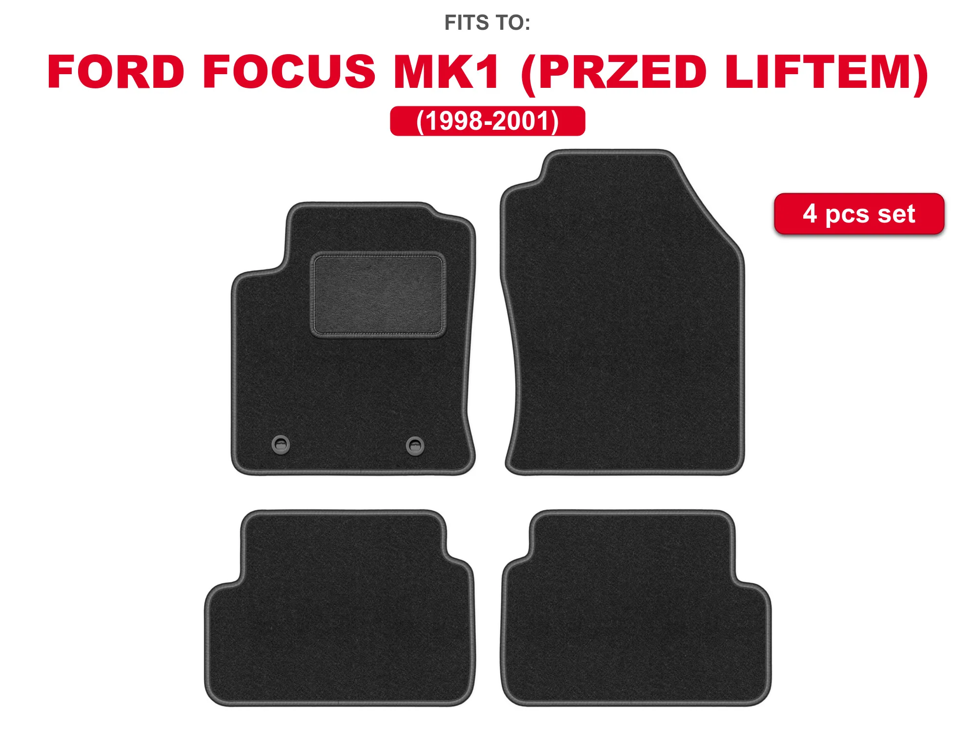 Tapis en velours pour Ford Focus MK1 (pré-lift) 1998-2001, ensemble de tapis de voiture en graphite adaptés aux voitures