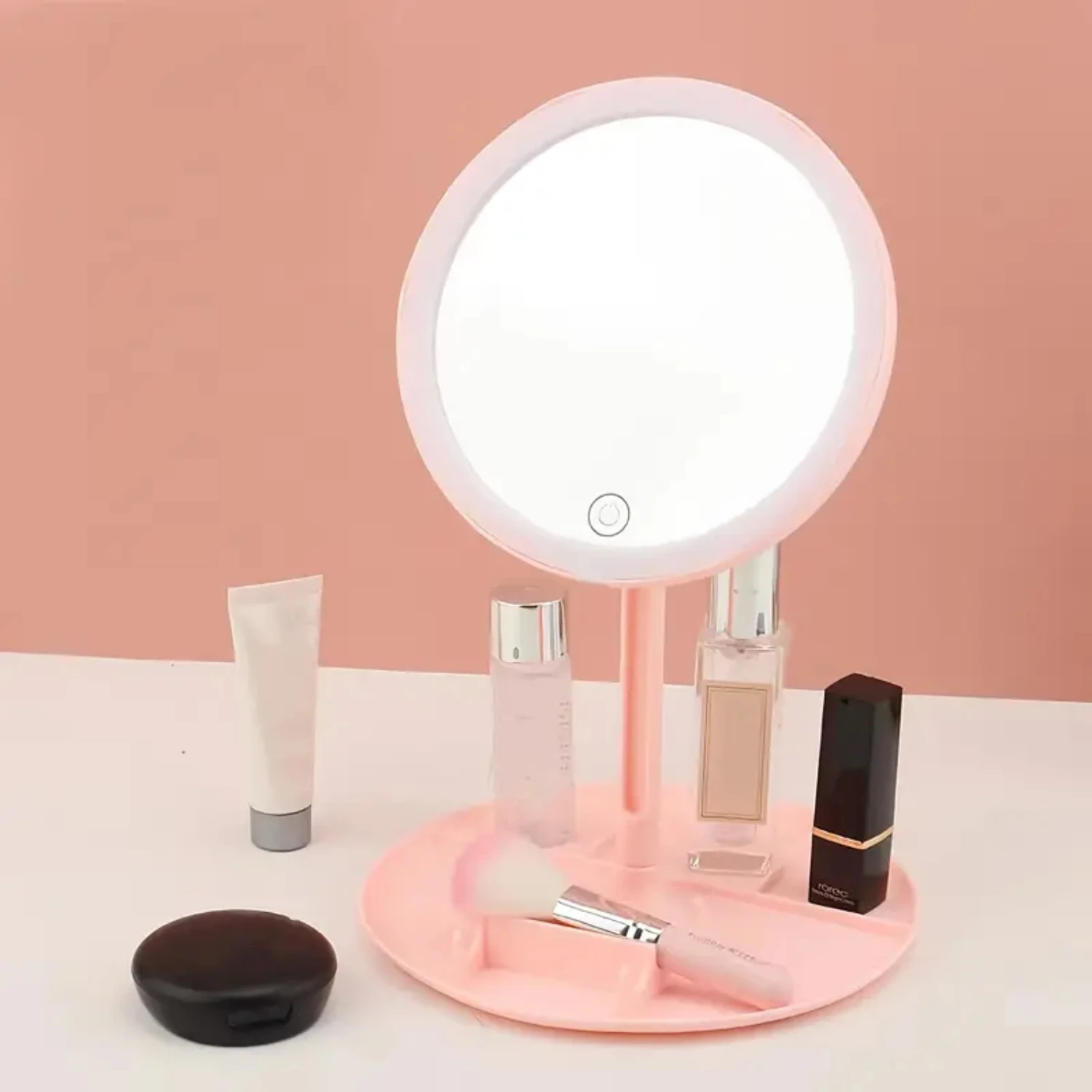 LED Light Makeup Mirror with Adjustable Touch Dimmer and USB Storage