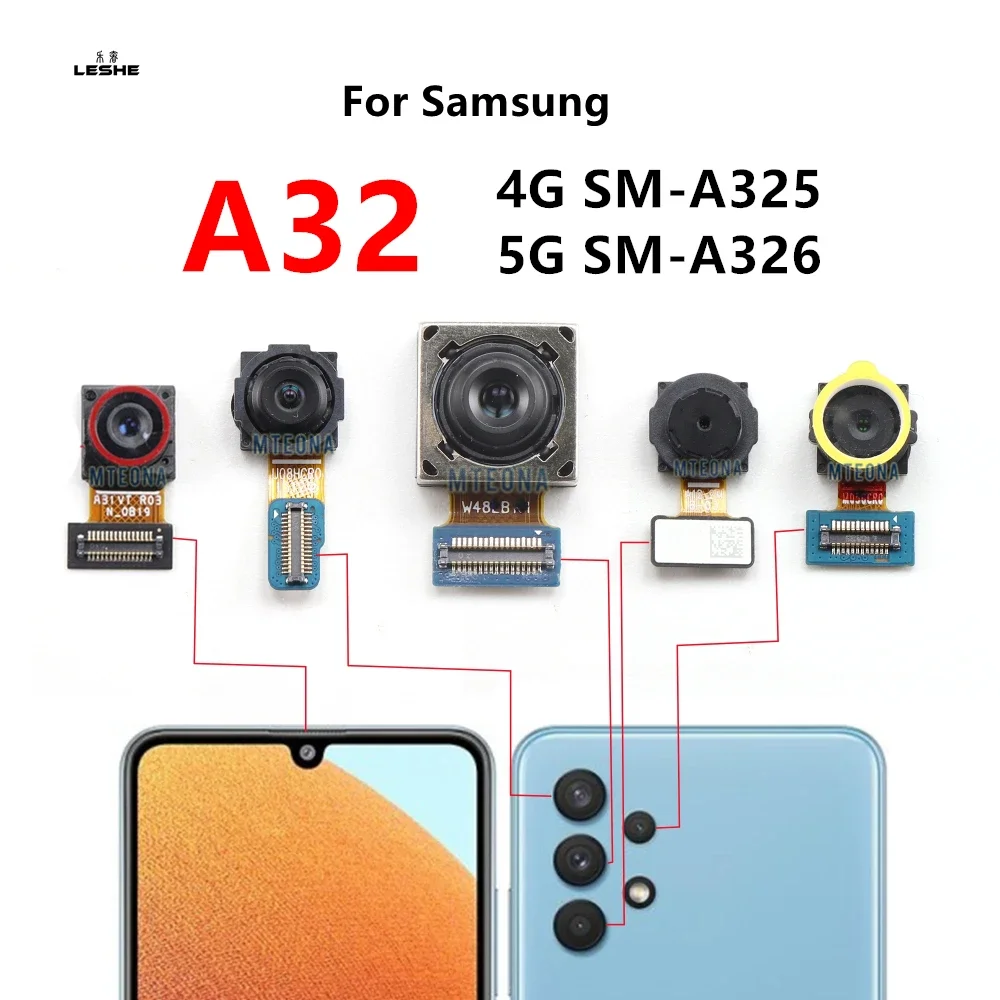 Voor Achter Camera Voor Samsung Galaxy A32 4G 5G A325 A326 Selfie Frontale Achterkant Facing Belangrijkste groothoek Macro Achteruitrijcamera Flex