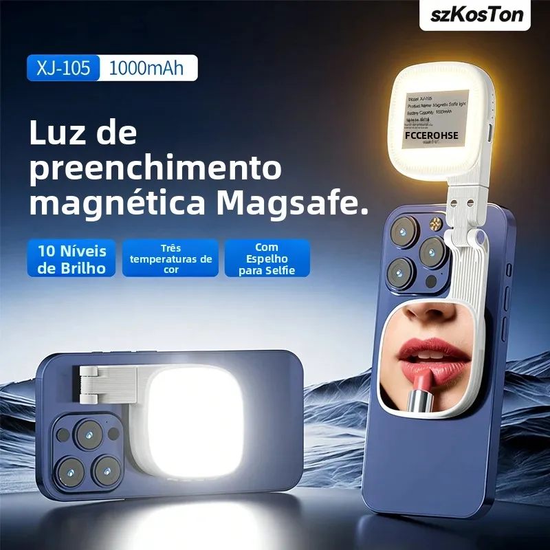 Luz magnética para selfie, luz para celular iPhone com Magsafe, luz LED para selfie com espelho para fotografia/zoom/videoconferência