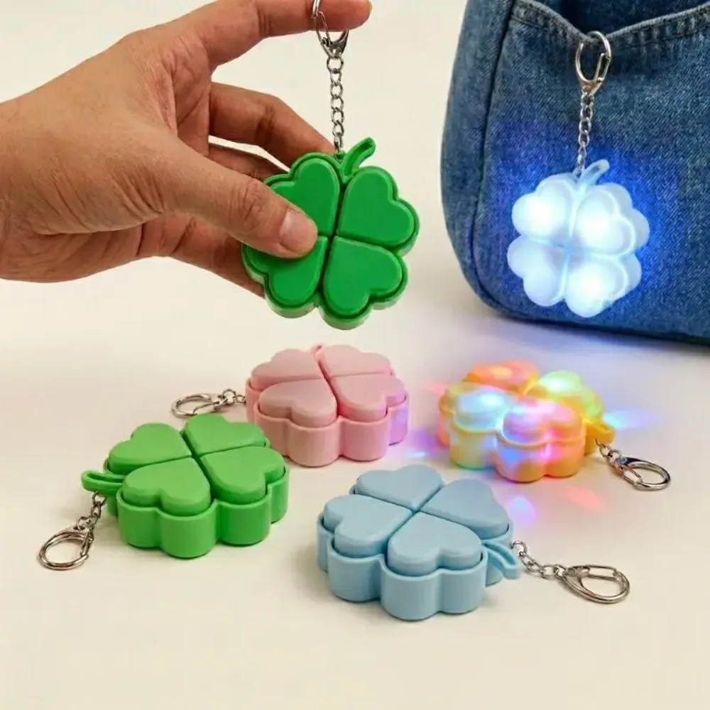 Four Leaf Clover Pop It Keychain Silicone Light Up Fidget Toy for ADHD Anxiety Relief Kids Backpack Charm Party Favor Presents