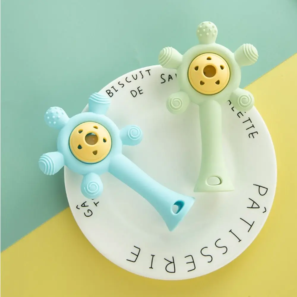 Silicone Kids Teether Toy Infant Grab Shake Soft Teething Ring Sensory Developmental Wheels Shape Baby Rattle Toy