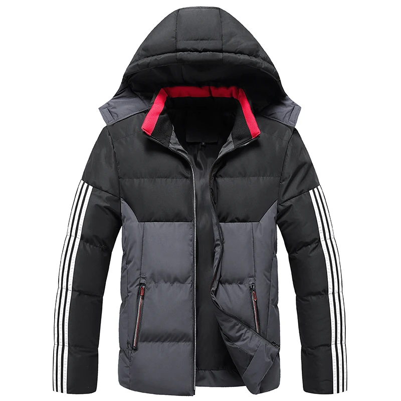 Nieuwe Bright Lederen Winter Heren Jas Casual Parka Uitloper Waterdicht Puffer Padding Warm Stand Met Kap Outwearing Jas