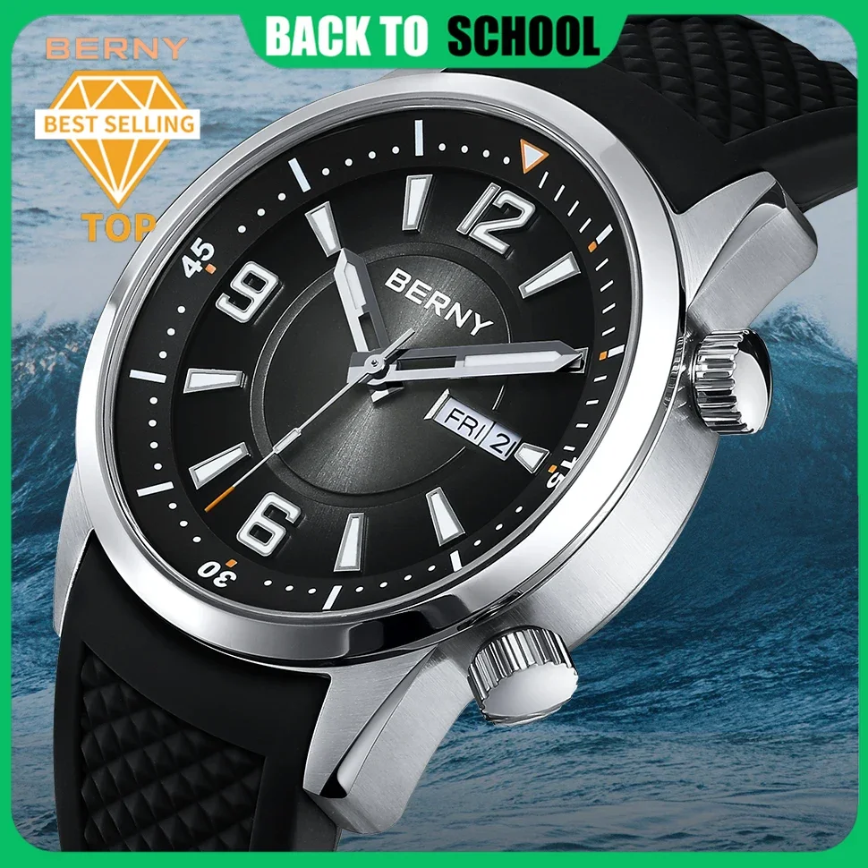 

Мужские автоматические часы BERNY Diver MIYOTA 8205 Роскошные светящиеся спортивные часы из нержавеющей стали для дайвинга 20 атм механические наручные часы