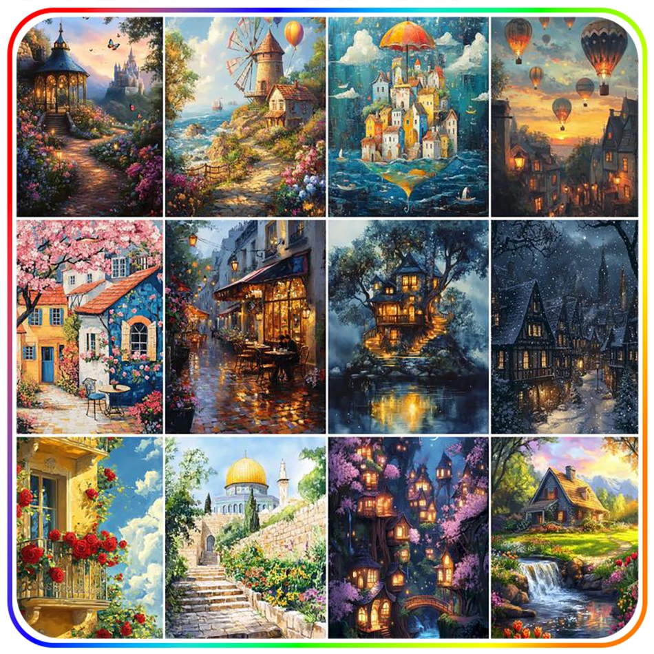 

2026 5D Diamond Painting Kit Architectural Landscape Crystal Cross Stitch Kit Printed Diamond Art Accessories Home Decoration