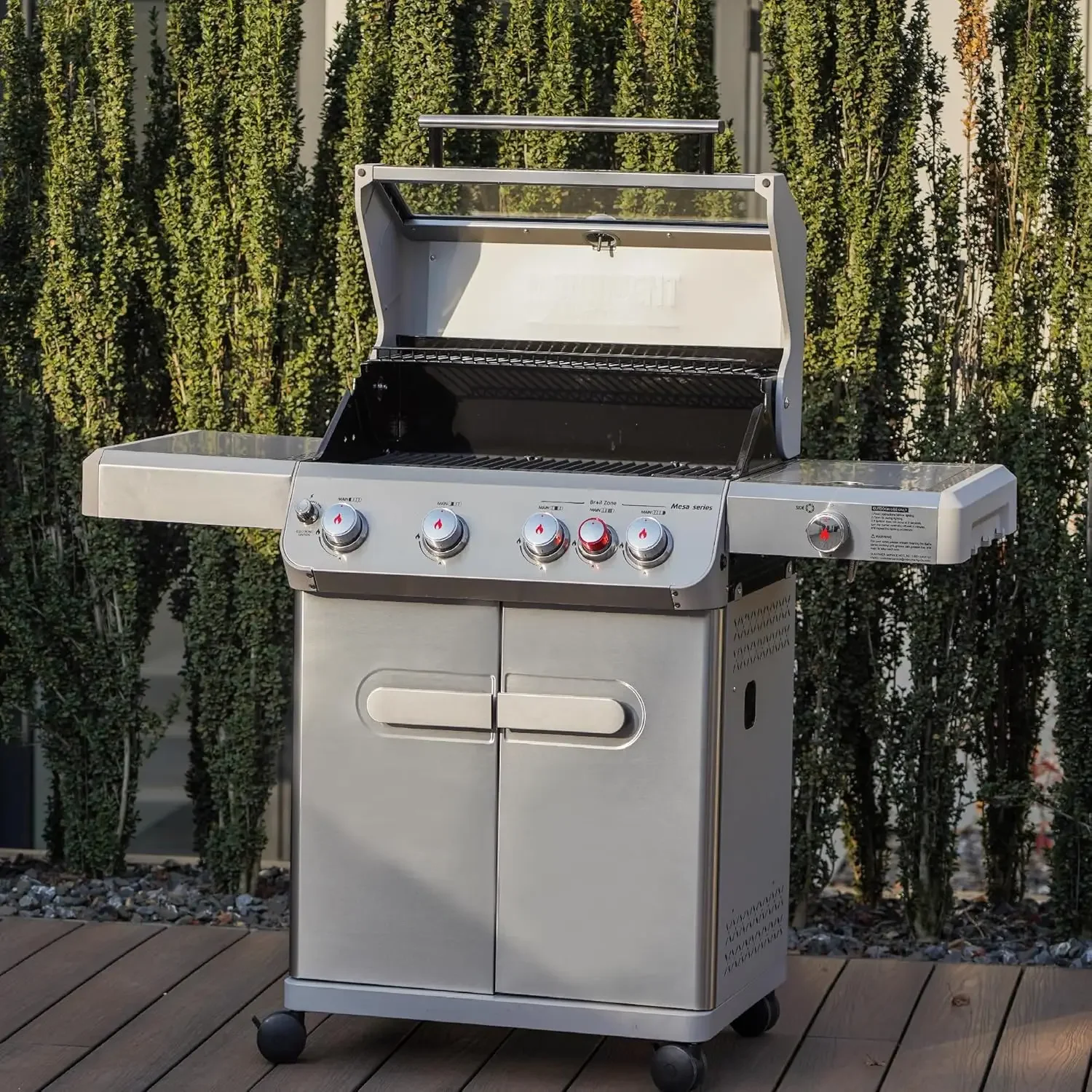 

Outdoor Barbecue Stainless Steel 4 Burner Propane Gas Grill, 62,000 BTU Patio Garden Barbecue Grill with Side Burner