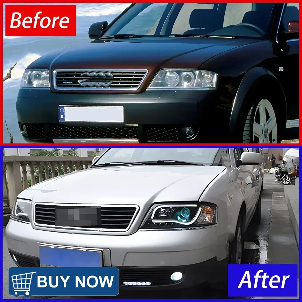 لأودي A6 A6L C4 1997-2004 LED مجموعة مصابيح السيارة الأمامية ترقية عيون الملاك نمط ثنائية البؤرة عدسة السيارات المصابيح الأمامية اكسسوارات #4