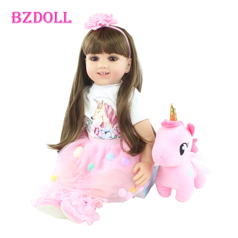 

Lifelike Soft Silicone Reborn Toddler Doll For Girl 60 CM Dress Up Long Hair Princess Toddler Toys Boneca Child Birthday Gift