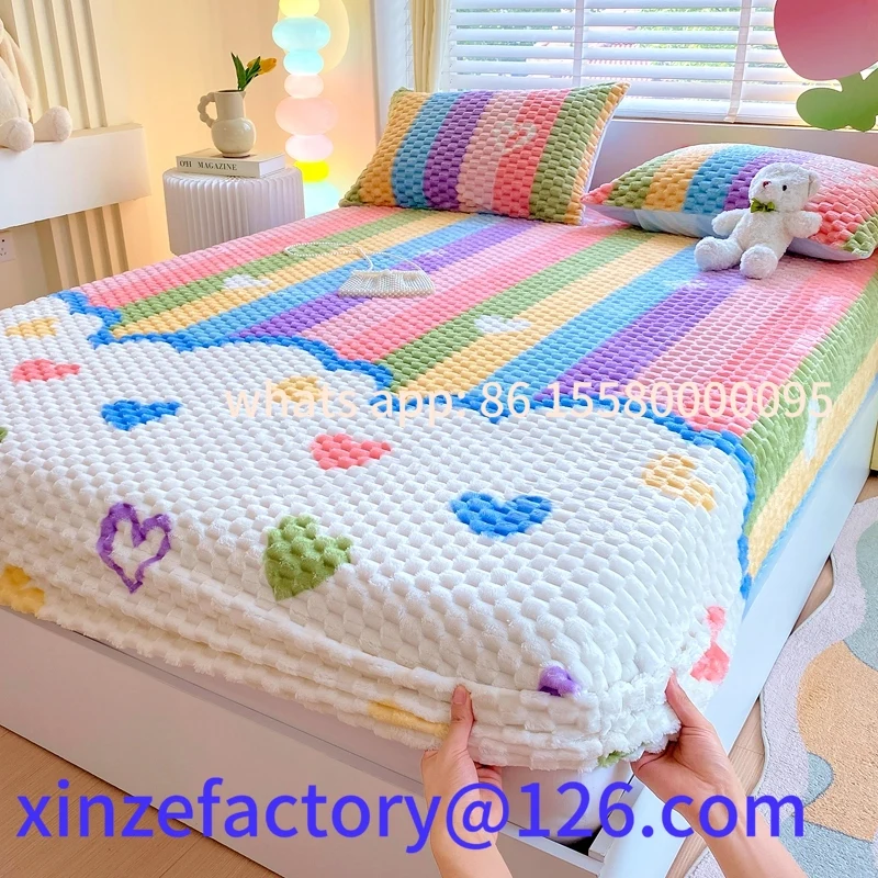 

Customizable Warm Fitted Sheet Soft Velvet Cover Double Bedsheet Winter Mattress Protector Bed Linen drap