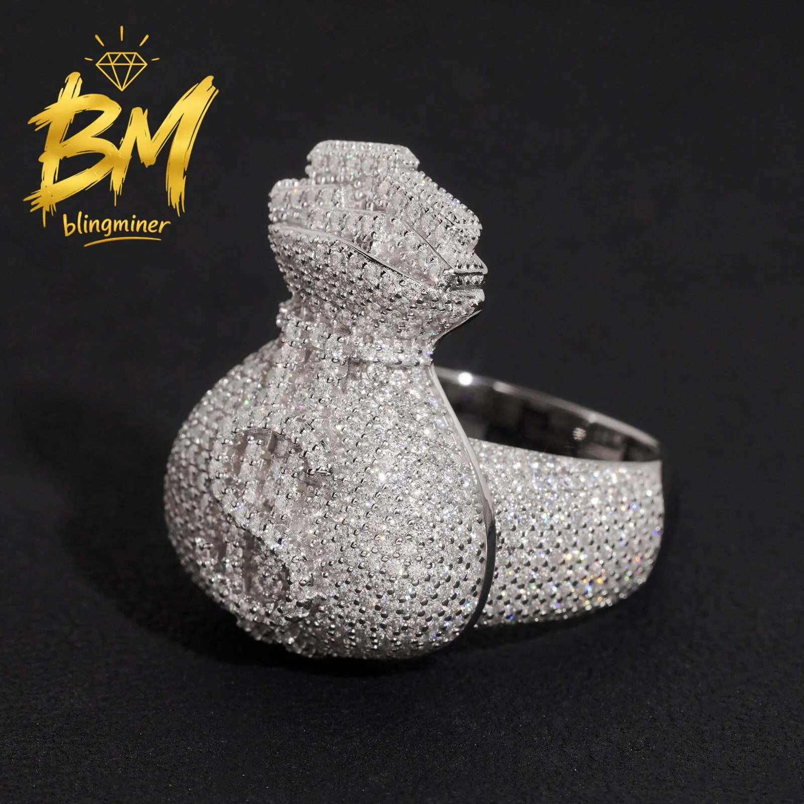 Blingminer Iced Out Ring Hip Hop VVS Moissanite Rings For Men S925 Silver Finger Jewelry Pass Diamonds Tester Free Shipping