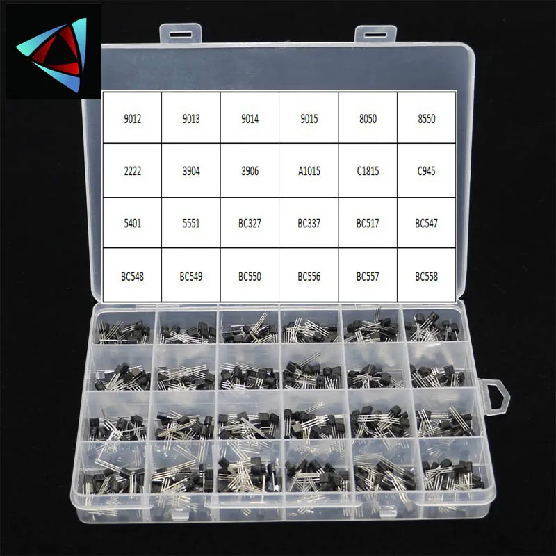 24Values TO-92 Transistor Assortment Assorted Kit Each BC327 BC337 BC517 BC547 BC548 BC549 2N2222 3906 3904 5401 5551 C945 1015