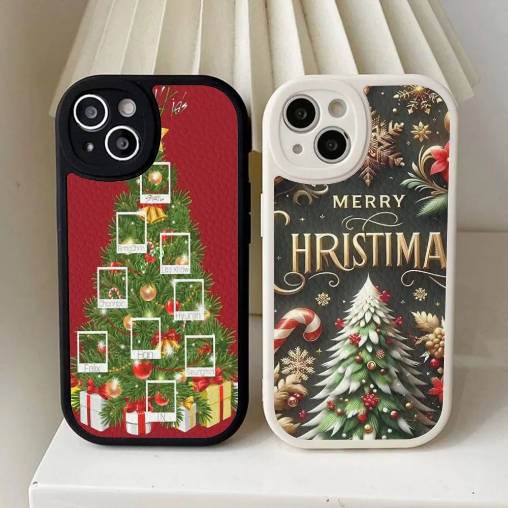 

Merry Christmas Tree Phone Case Hard Leather For iPhone 16 15 14 13 12 Mini 11 14 Pro Max Xs X Xr 7 8 Plus Fundas