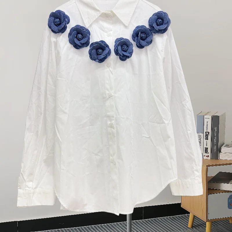 

Весенняя новая легкая свободная удобная милая трехмерная рубашка с объемным цветком во французском стиле для взрослых