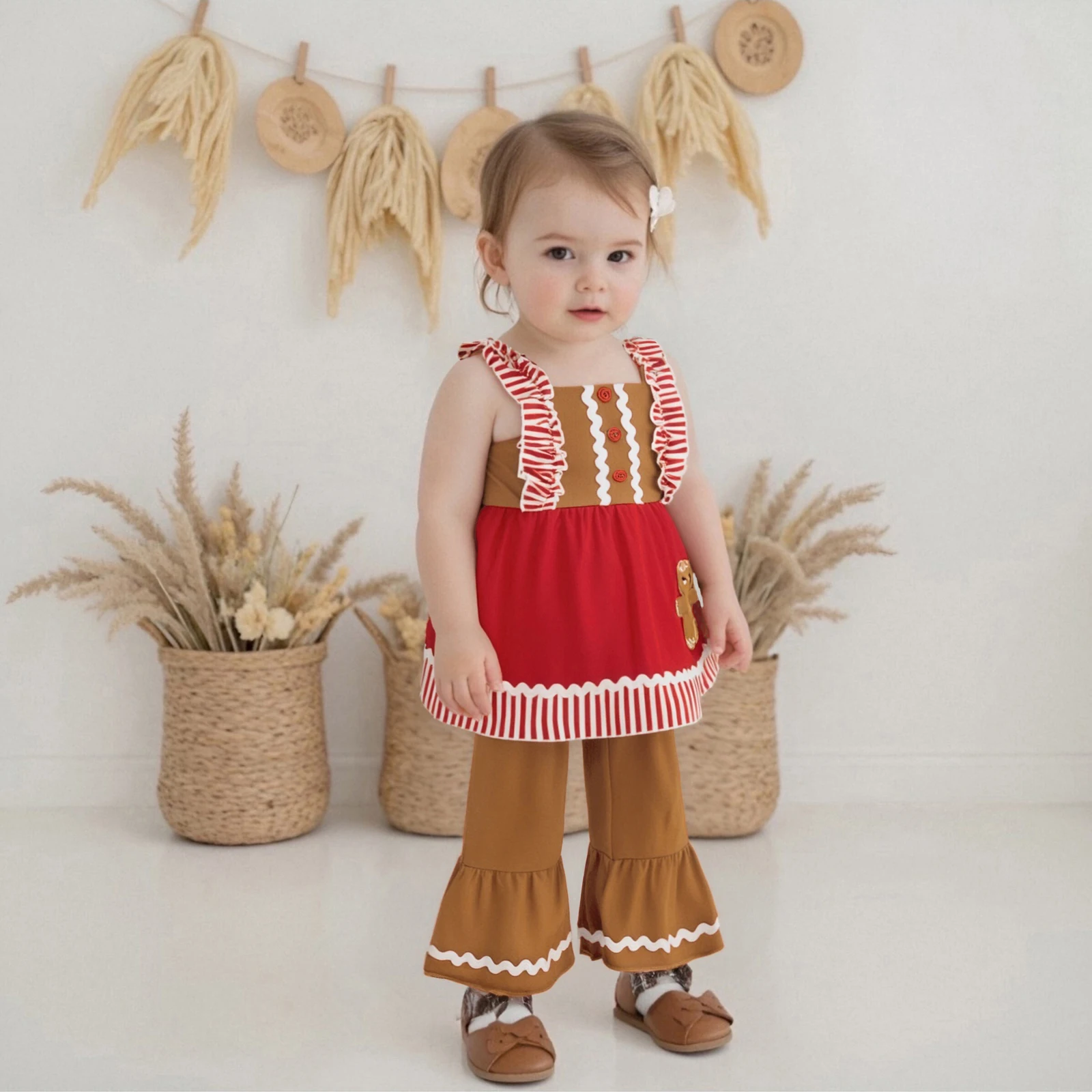 طفل الفتيات عيد الميلاد الزي رجل الزنجبيل بروتيل مع السراويل مضيئة الزي الصيف #4