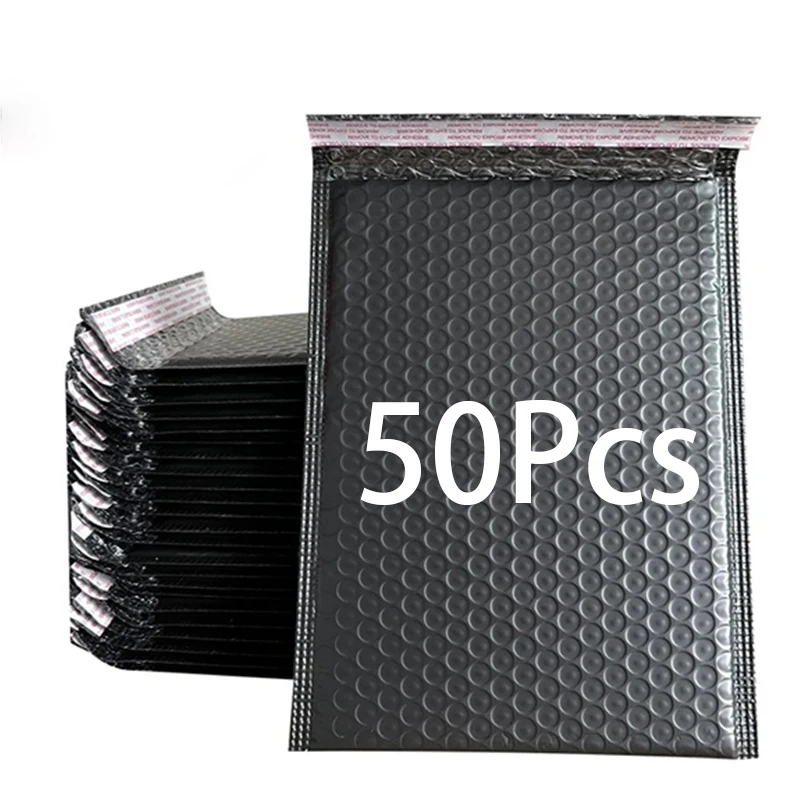 50Pcs Black Poly Bubble Mailer Self‑Adhesive Mailing Envelopes Waterproof Protective Bags for Small Items Gift Post Packaging