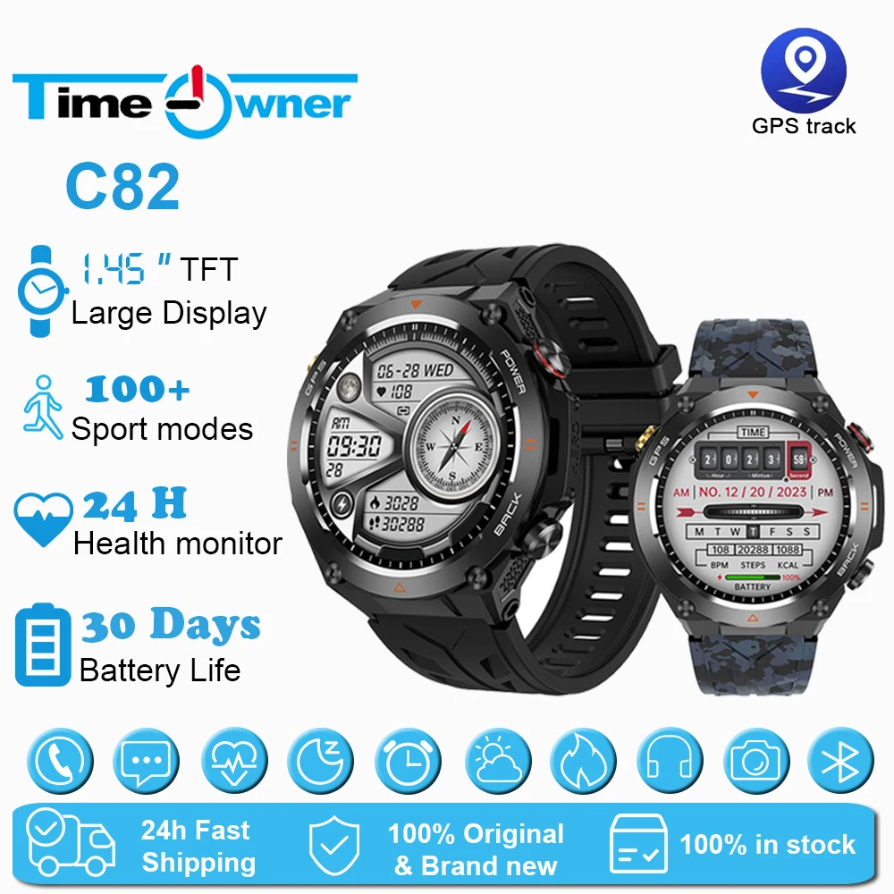 Time Owner Smart Watch 1.45 Inch AMOLED Heart Rate Testing Deep Waterproof,Long Battery Life C82 Smartwatch