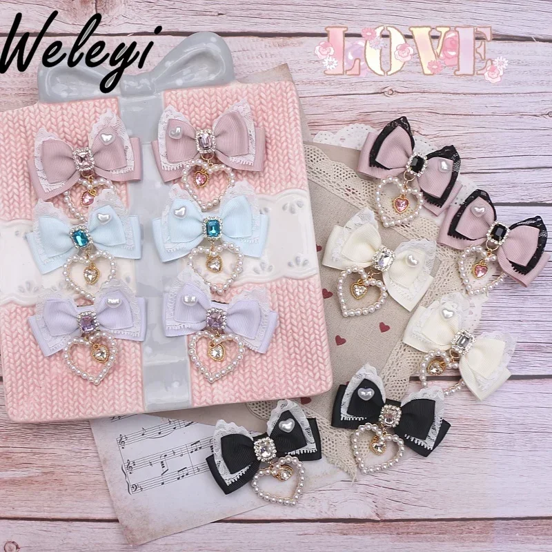 Jirai Kei Style Accessories Pearl Love Pendant Hairpin Japanese Mine Series Mass-produced Sweet Headgear Bow Lace Side Clips