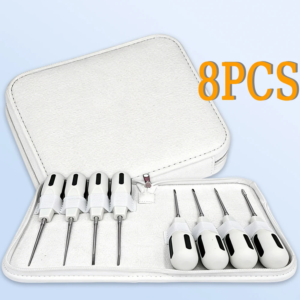 8-Piece Curved Dental Root Elevator Kit Luxating Elevators for Atraumatic Tooth Extraction Surgical Dentistry Tools Set