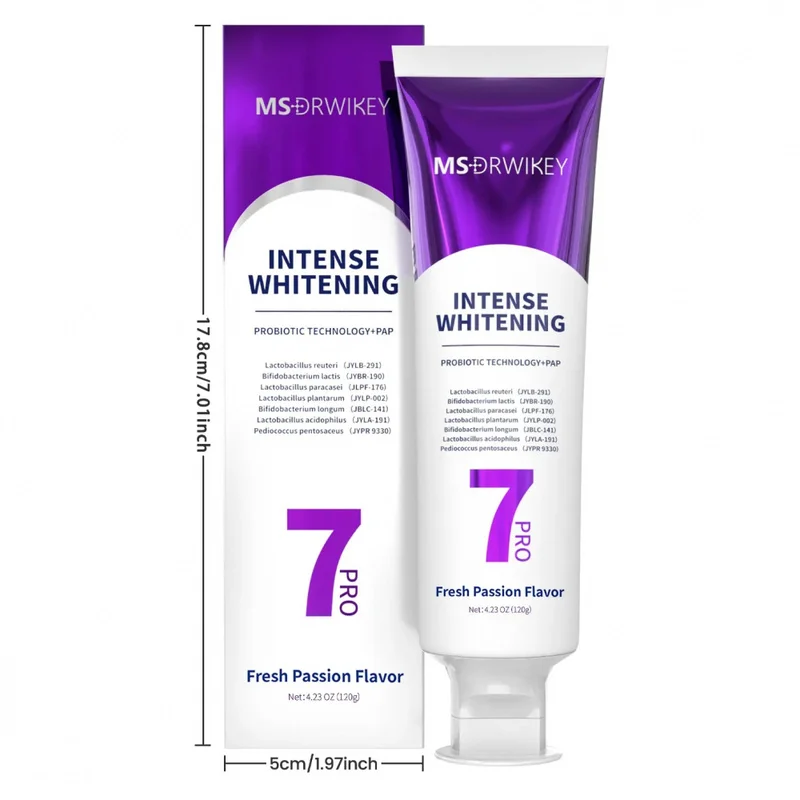 MSDRWIKEY 7-Pro Teeth Whitening Toothpaste, 7 Probiotics Purple Paste, Passion Mint, Brighten Teeth, Prevent Bad Breath