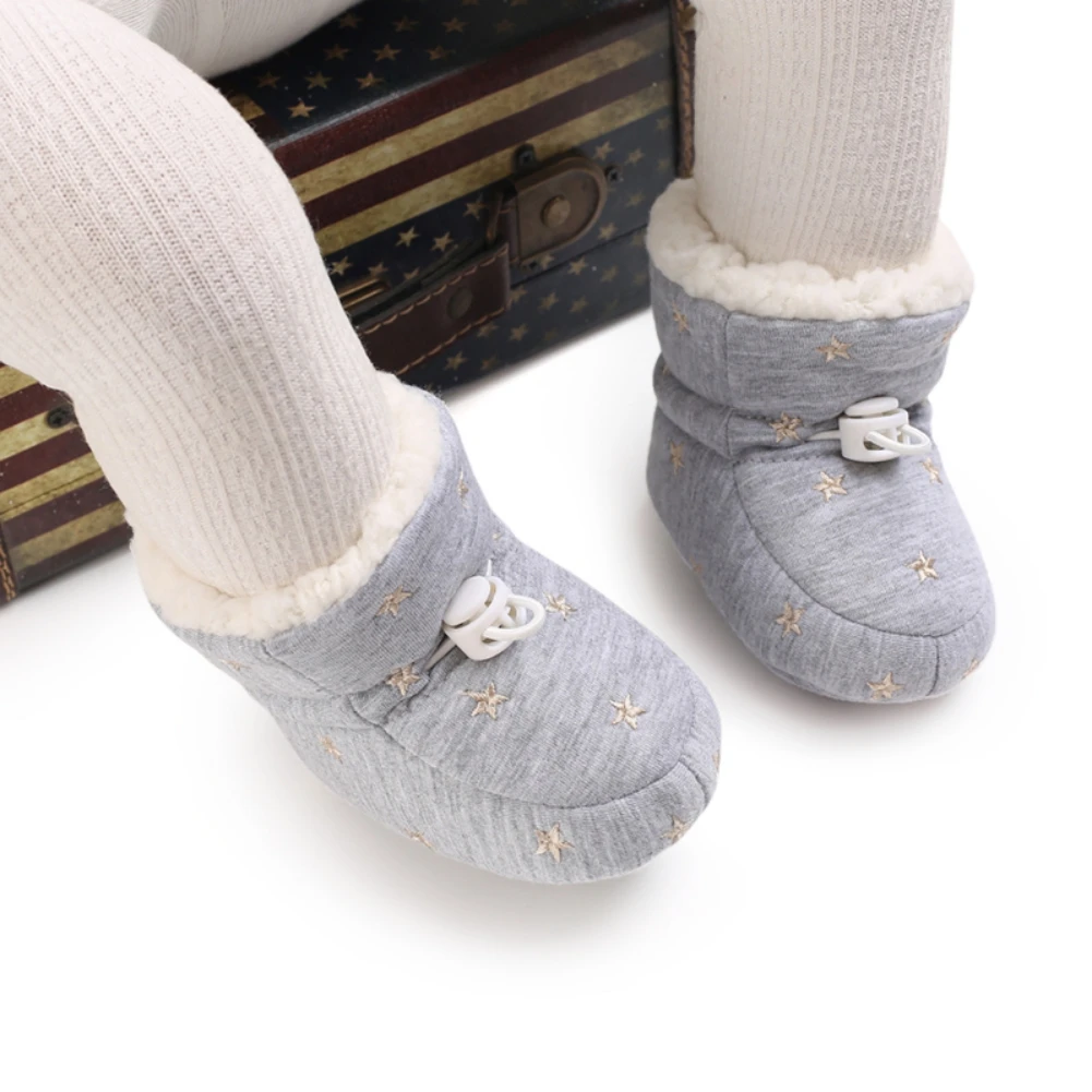 

Jlong Winter Infant Boy Girl Star Shoes Newborn Baby Cotton Warm Booties Toddler Comfort Soft Anti-slip First Walkers 0-18 Month