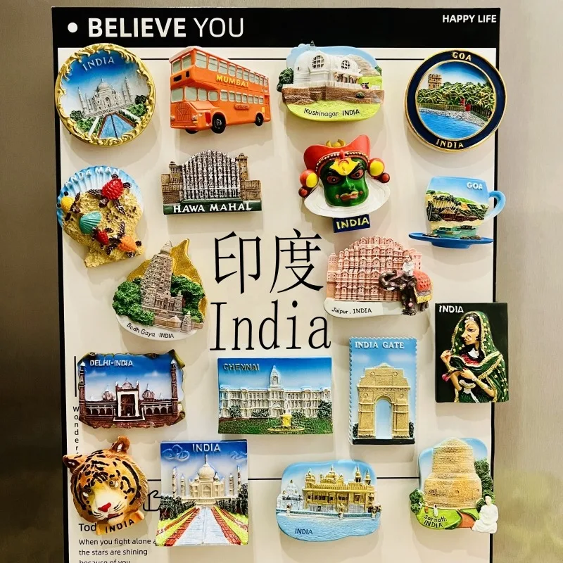 India 3D Fridge Magnets Tourism Souvenir Resin Refrigerator Magnets Sticker Collection Handicraft Gift Home Decoration Articles