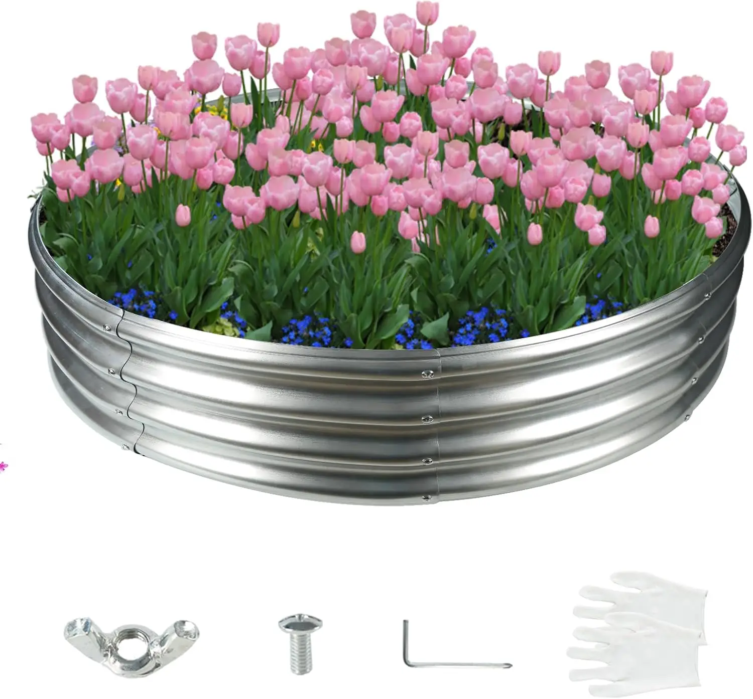 

60 H Diameter Silver Galvanized Garden Raised Bed/Plant Box/Fire Pit Ring-0.8Mm Thick,12 H Tall,Crimped Edge And Corner,No
