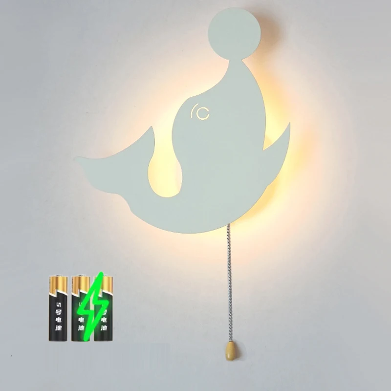 Creative Bedroom Bedside Wall Lamps AA Battery USB Port Charge LED Wall Light Animal Cloud Night Lights Children's Room Lamps