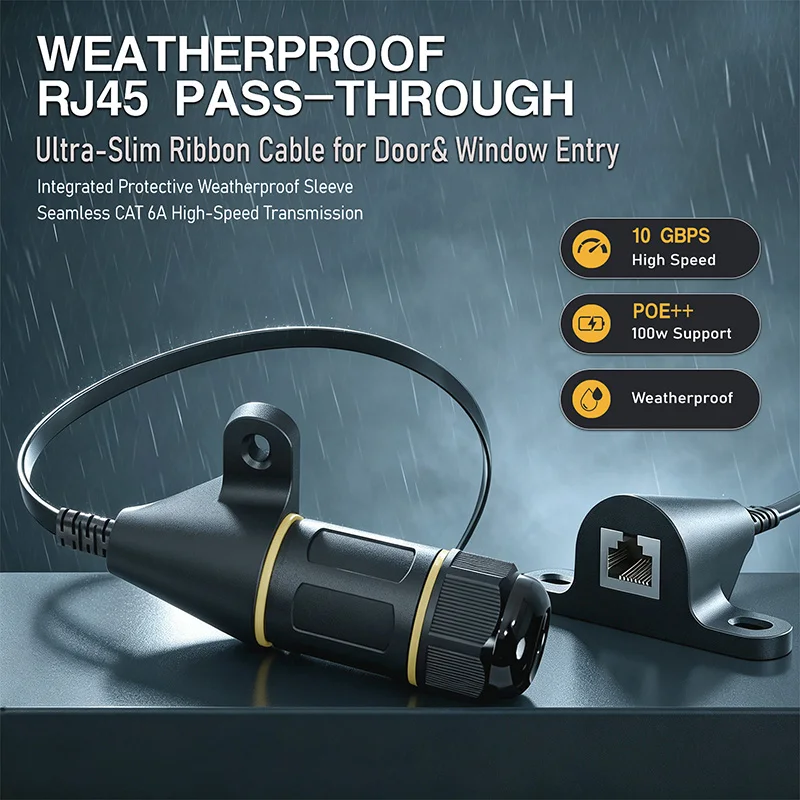 Compatible with Starlink Gen3 RJ45 female window connector, rainproof waveform Ethernet flat cable, suitable for outdoor use