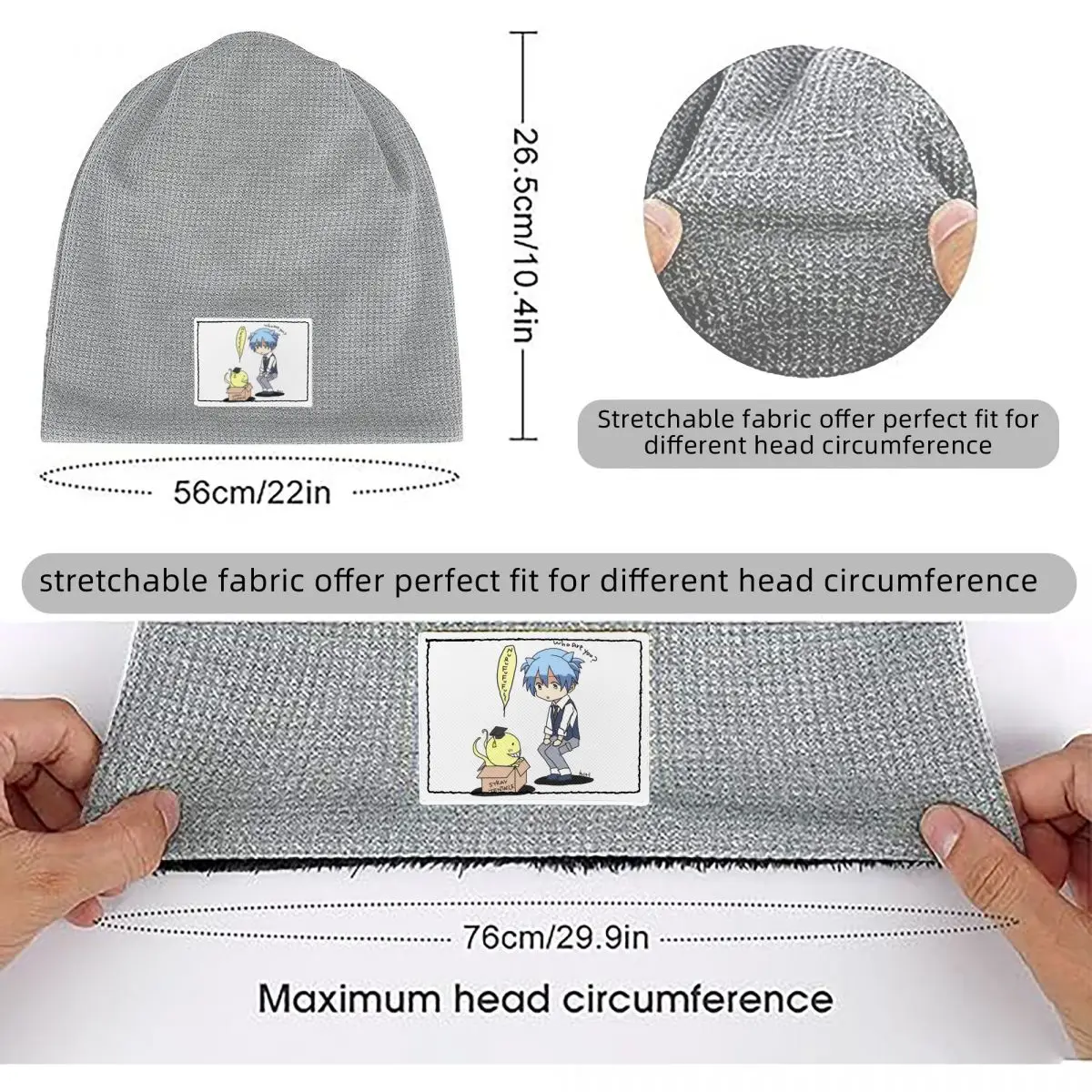 Assassination Classroom Octopus Koro Sensei Waffle Knit Fleece Lined Beanie with PU Leather Patch Unisex Warm Winter Soft Cap