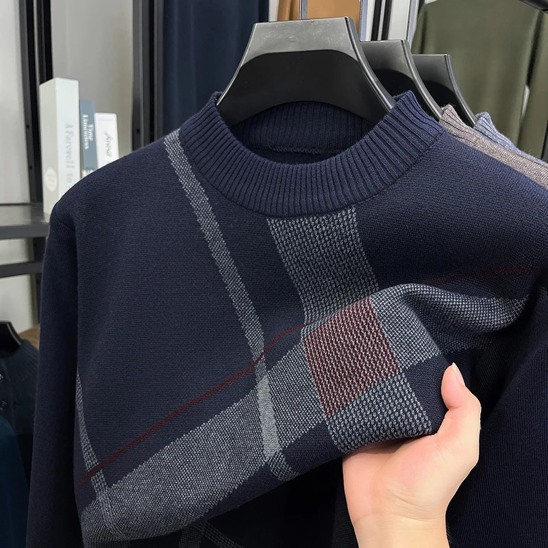 

Hot Selling Design Brand Men's Knit Sweater O-Neck Jacquard Thickened Pullover Autumn Winter Fashion Trend warm Base Menswear