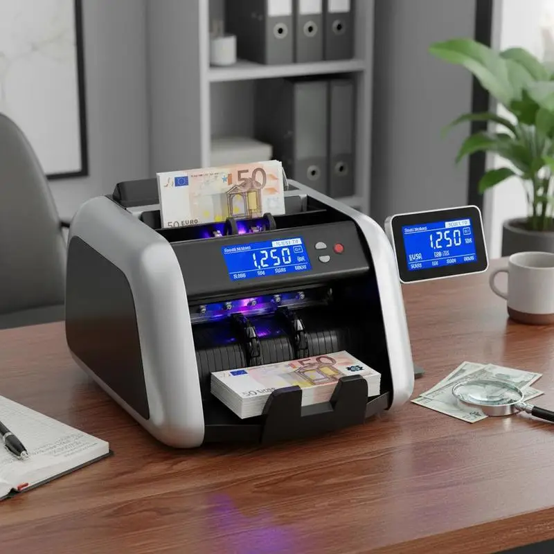 Machine à compter l'argent, compteur de billets avec détection de contrefaçon UV, MG, IR et DD, machine à compter l'argent USD et EUR avec grand écran LCD et affichage externe pour les petites entreprises
