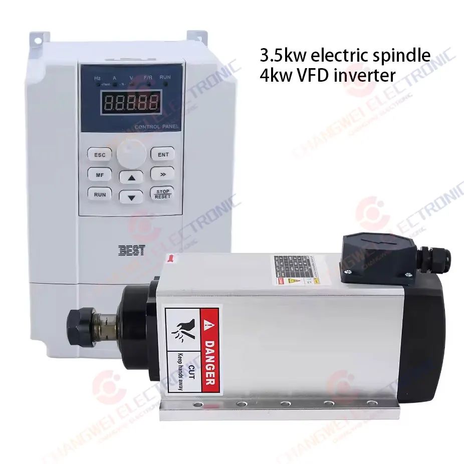 

Aircooled cutting and engraving side hole machine 3.5KW high-speed electric spindle power head ER20 with 4kw frequency converter