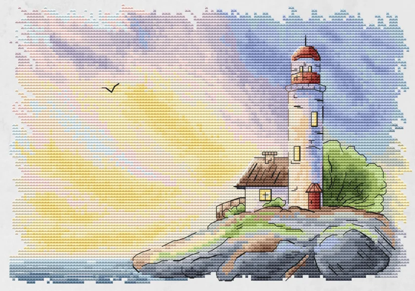 A lighthouse under the setting sun High Quality Cross stitch Handmade Counted Canvas DIY Cross-stitch kits Embroidery