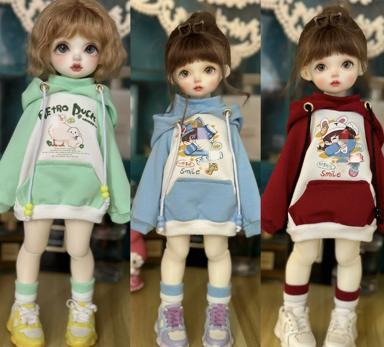 

BJD doll clothes suitable for 1/4 1/5 1/6 size cute doll sleeve sweatshirt BJD doll clothes 1/4 set doll accessories (2 points)
