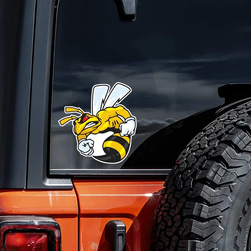 زوج واحد من ملصقات السيارات المقاومة للماء مستوحاة من نحلة مقاس 12.5 × 13 سم، مادة PVC متينة، مقاومة للشمس، تصميم الدبور الكرتوني الممتع