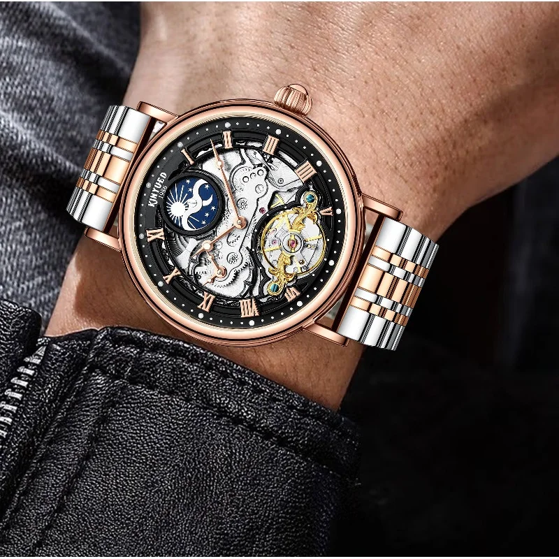 KINYUEDAutomatic 's Stainless Steel Star Tourbillon Hollow Men's Mechanical Watch