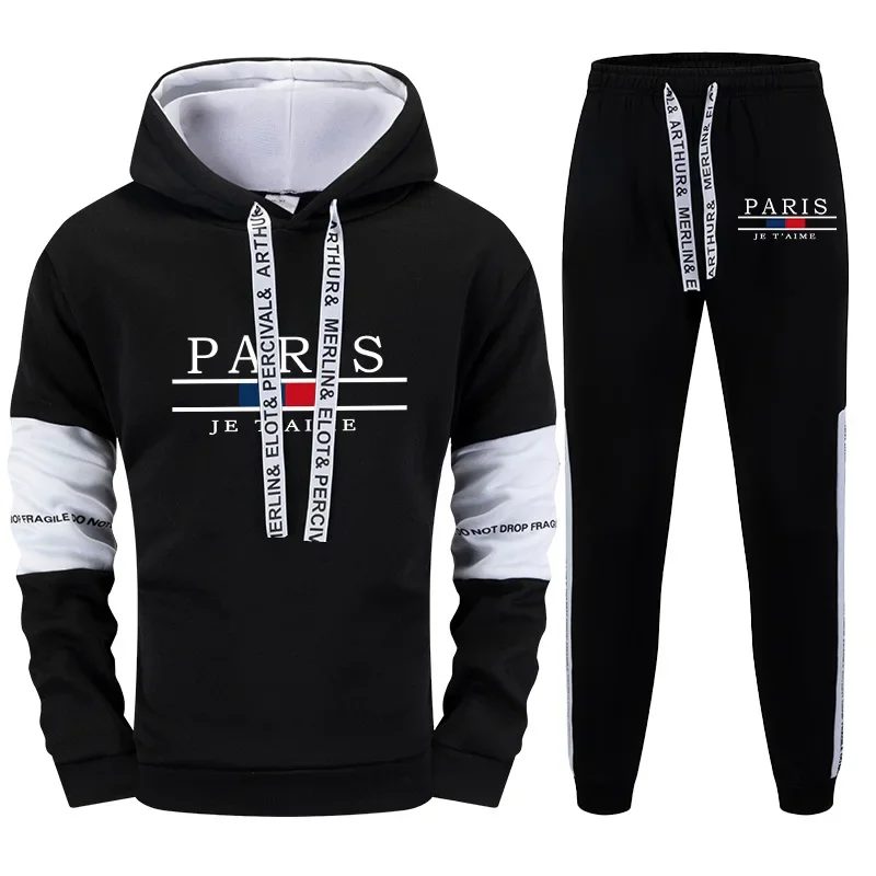 Autumn Winter Mens Tracksuit Printed Casual Single Piece Sweatshirts Pants Quality New Hoodie Pants Sports Jogging Mens Clothing