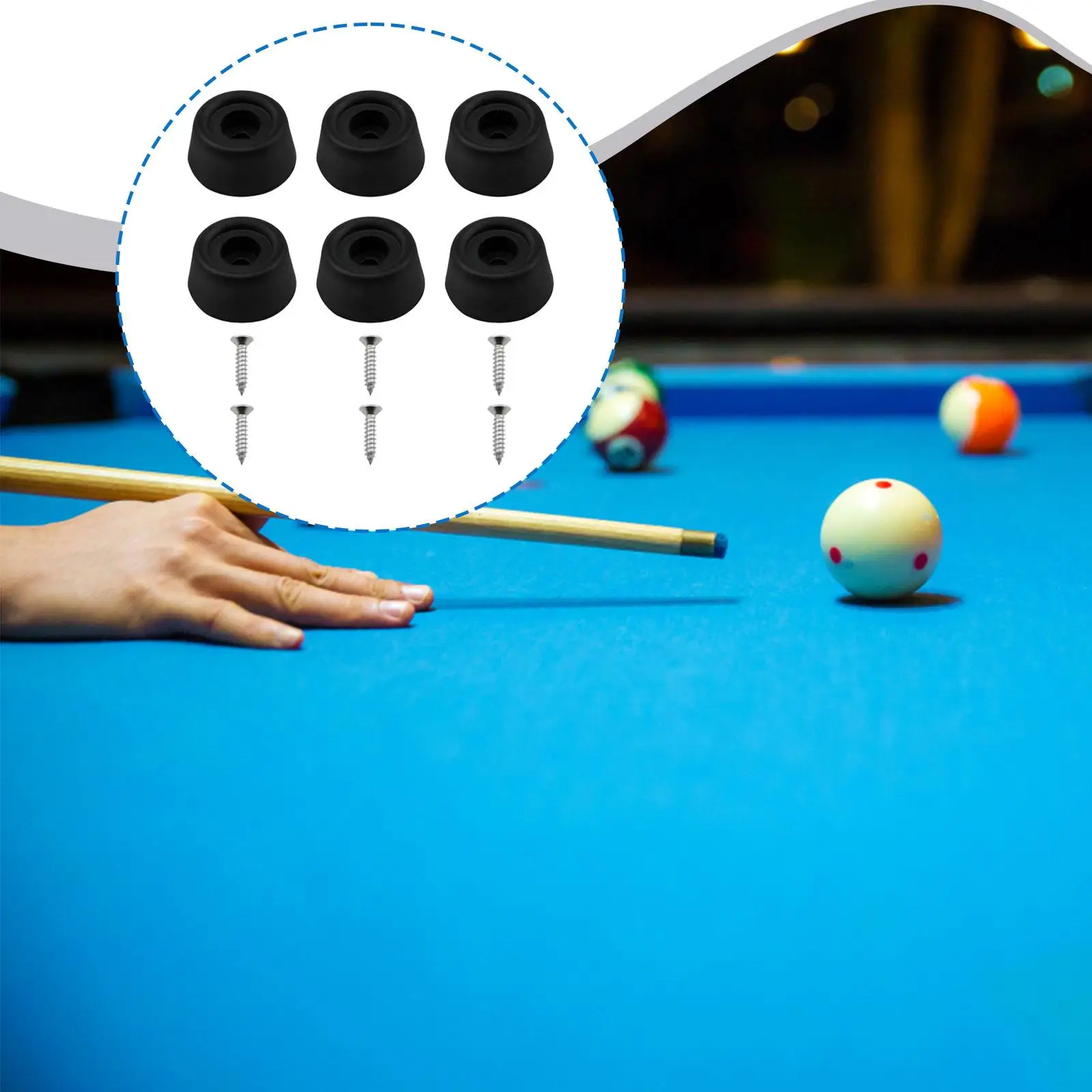 

6Pcs Billiard Cue Bottom Cover Pool Table Replacement Rubber Playing Club Protector Portable Accessories Protective Sleeve Black