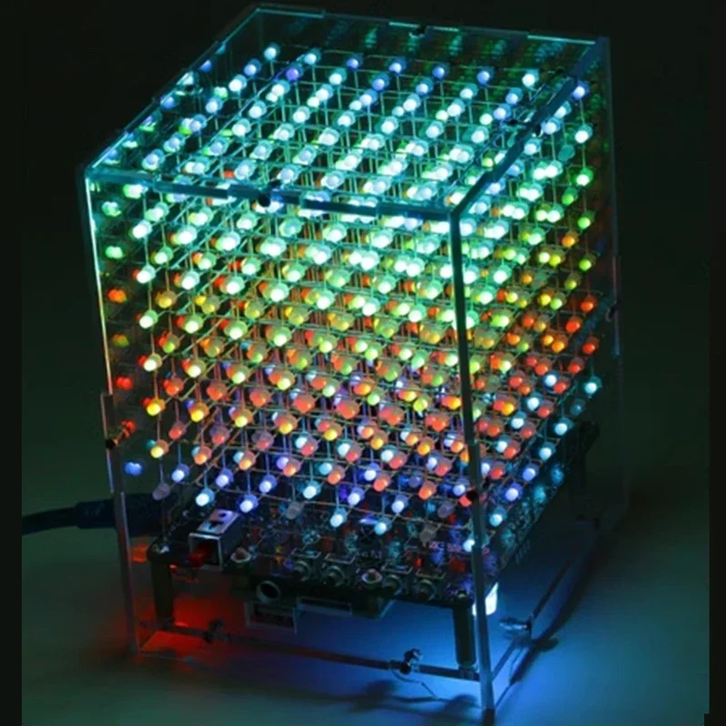 DIY Electronic Kit RGB Music LED Light 3D Cube Colorful 8x8x8 3D8 with Remote Control for Soldering Project Practice STEM Train
