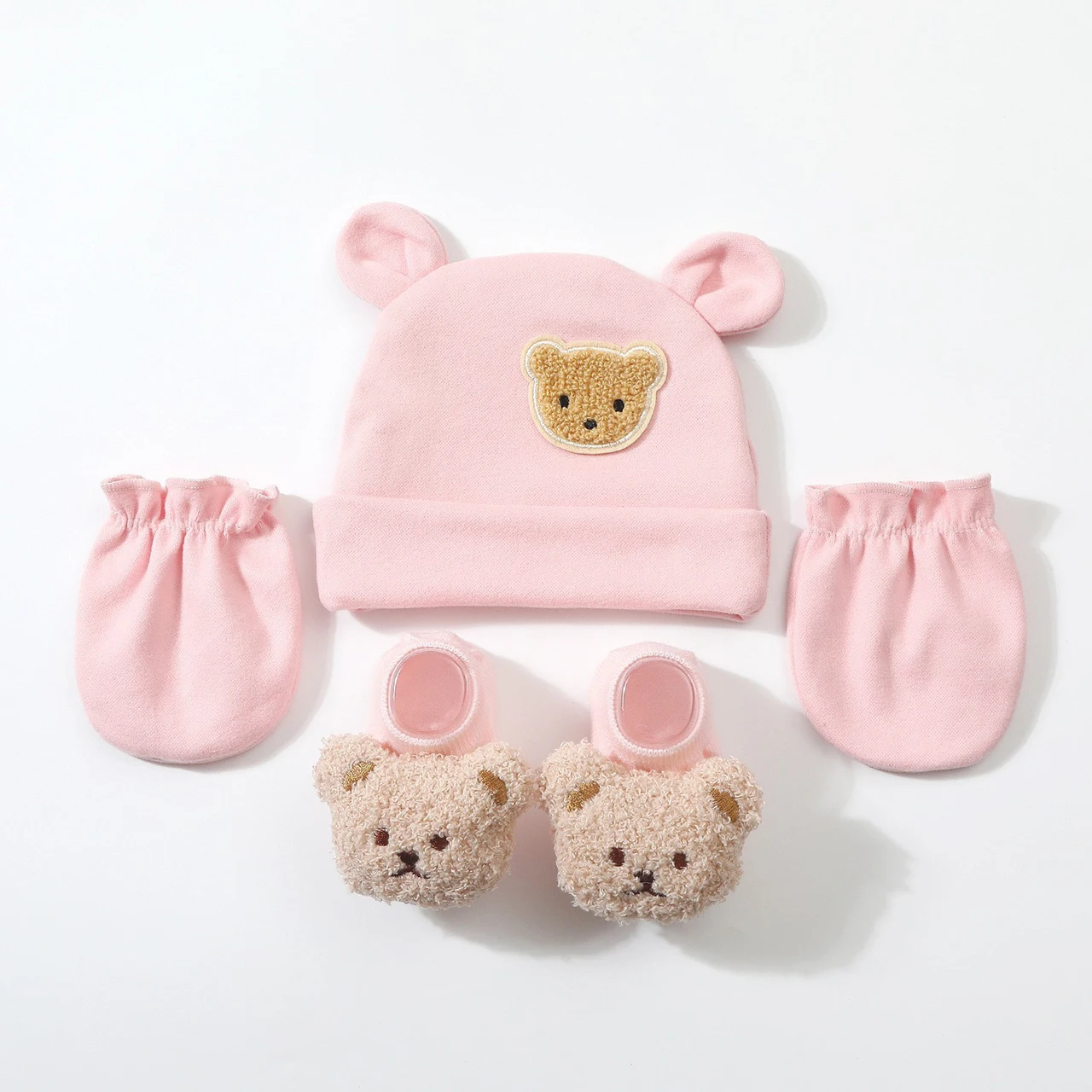 3Pcs Baby Beanie Hat Gloves Socks Set Cartoon Bear Cotton Turban Cap Infant Warm Mittens Anti-slip Floor Sock Newborn Headwear view 6