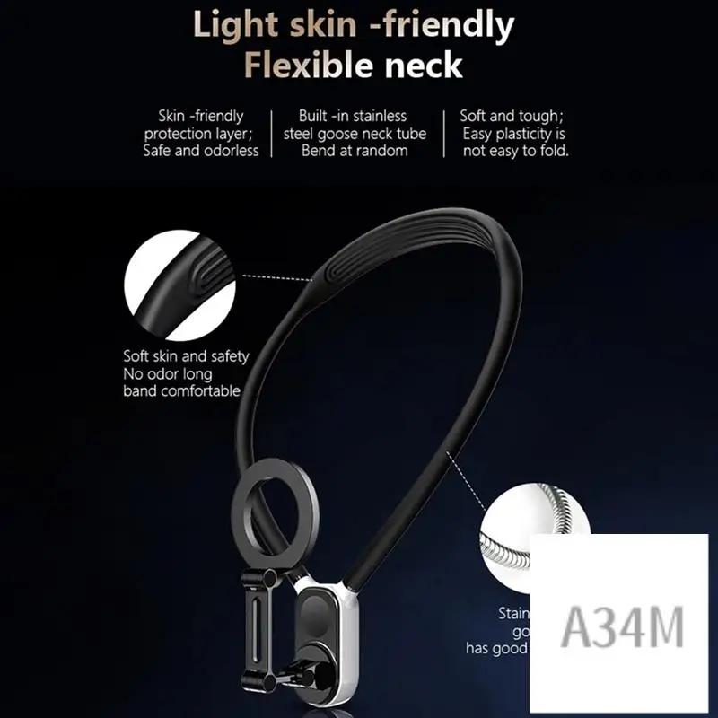 

A34M-Magnetic Neck Mount For Phones, Neck Cell Phone Holder POV/Vlog Selfie Mount Hand Free Phone Neck Holder Chest Stand, Durab
