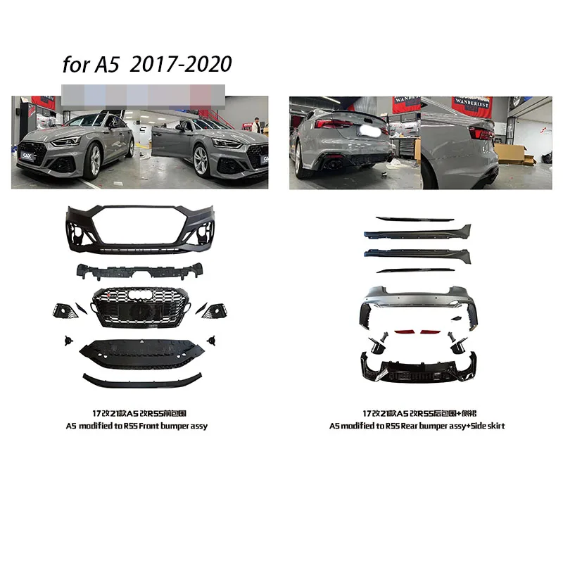 

RS5 Rear Bumper for audis A5 B9 to B9.5 RS5 Style Car Bodykit Upgrade B9 for audis A5 2017 to 2021 RS5 Car Bodykit With Grille