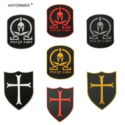 1PC PVC Patch Temple Crusader Spartan Warrior Tactical Medal Luminous Hook&Loop Badge Molon Labe Military Stickers for Backpack