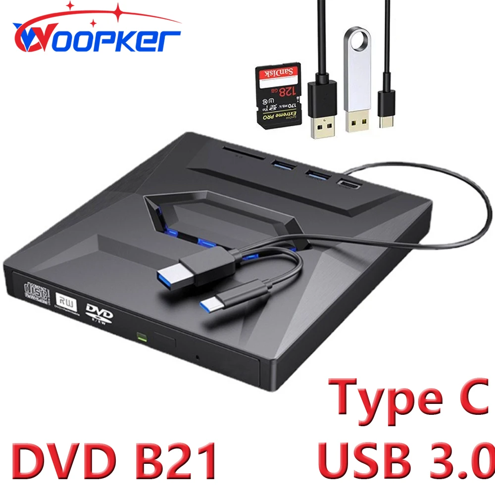 

Woopker Dvd Drive B21 External Multi-Function Burner Usb3.0 Type-C 3-In-1Disc Drive Rw Mac Os Window Xp/7/8/10