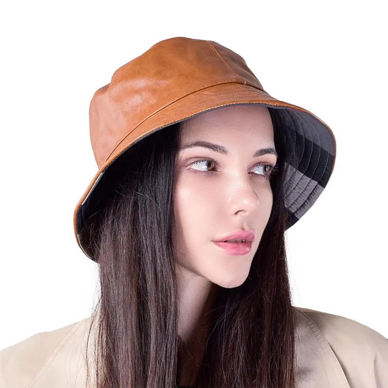 

Sheepskin Hat Autumn and Winter Ladies Warm Leather Sheepskin Fisherman's Hat basin Hat Bonnet Sunshade new